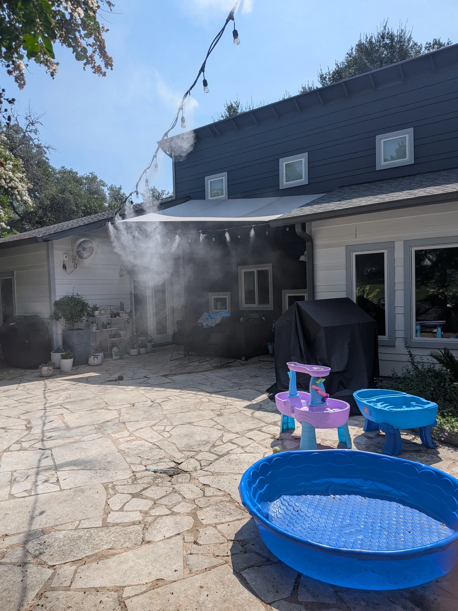 Backyard patio misting system at a residential home