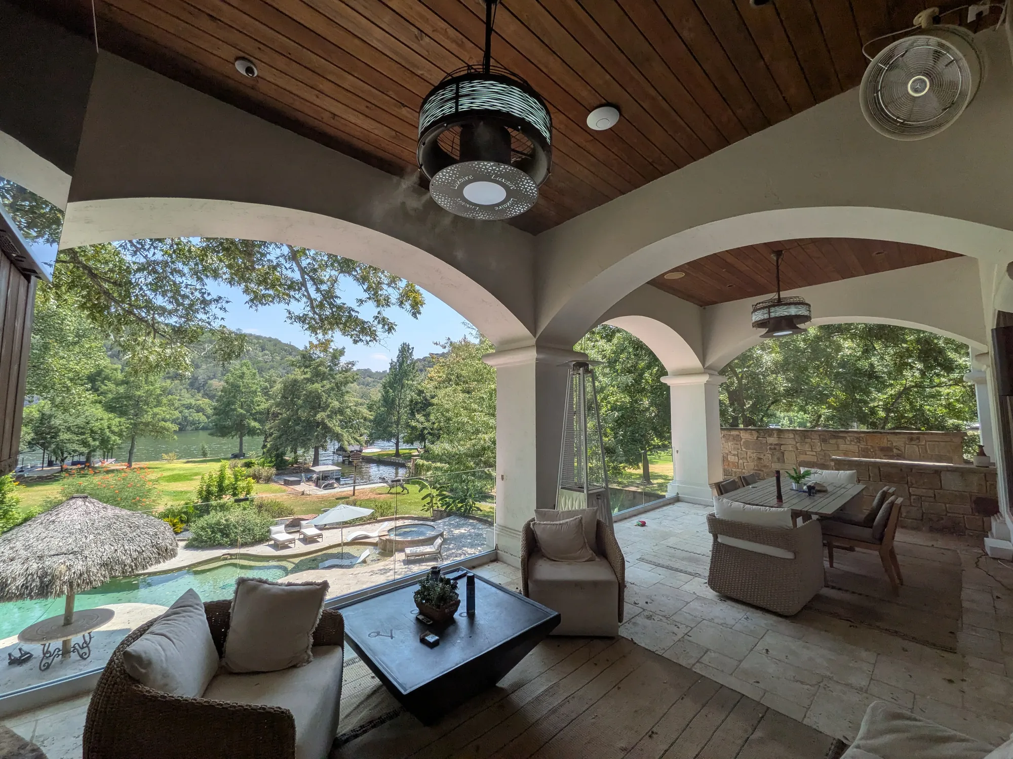 Luxaire misting fans on a Lake Austin home loggia