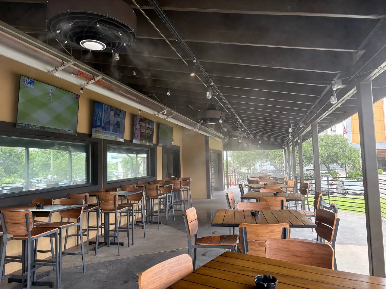 Restaurant patio misting fans in Austin