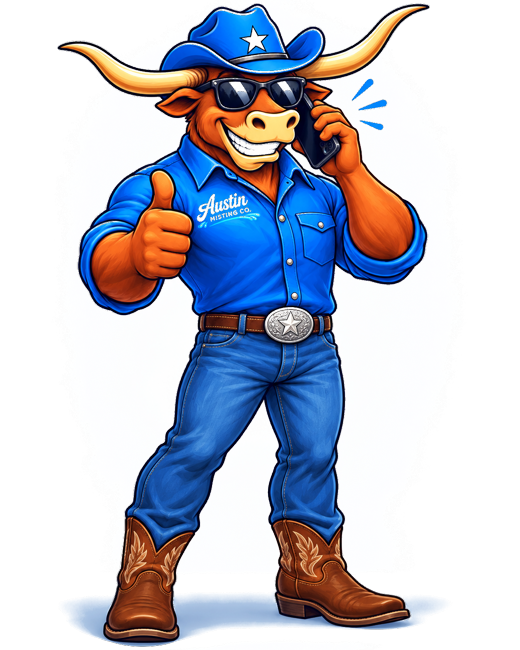 Austin Misting Co. mascot on the phone